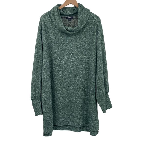Anthropologie Maeve Fleece Sweater Cowl Neck Longline Tunic Teal Green Womens 2X - Picture 2 of 7